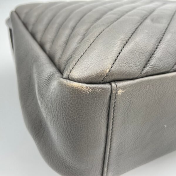 College Large Grey Top Handle Bag in Calfskin, Ruthenium hardware - Image 9