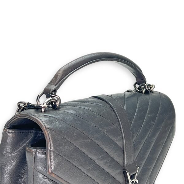College Medium Grey Shoulder Bag in Calfskin, Silver hardware - Image 7