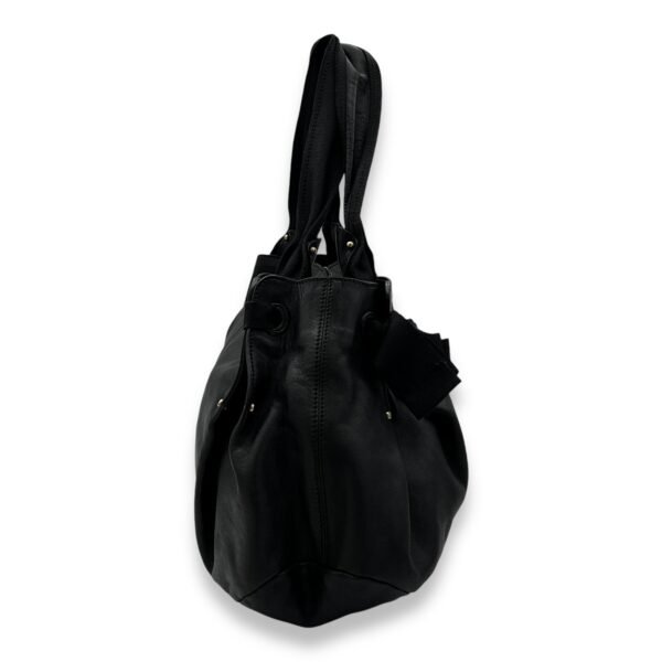 Bow Black Top Handle Bag in Calfskin, Silver hardware - Image 3