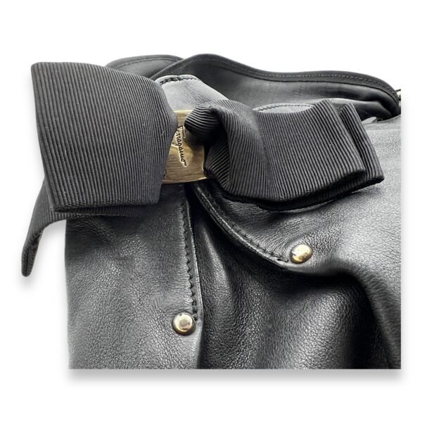 Bow Black Top Handle Bag in Calfskin, Silver hardware - Image 5