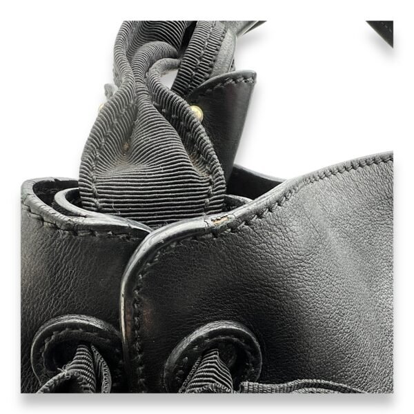Bow Black Top Handle Bag in Calfskin, Silver hardware - Image 6