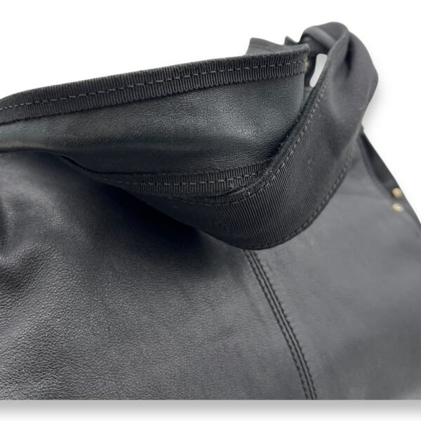 Bow Black Top Handle Bag in Calfskin, Silver hardware - Image 9