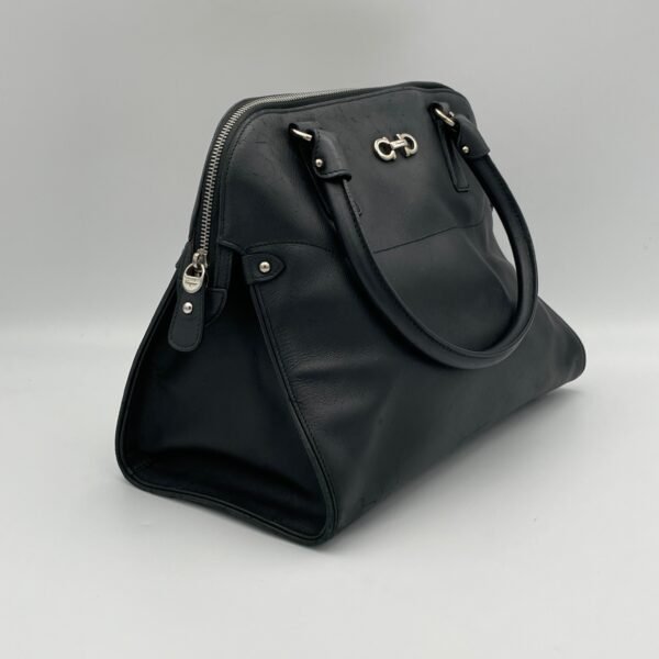 Darina Black Top Handle Bag in Calfskin, Silver hardware - Image 3