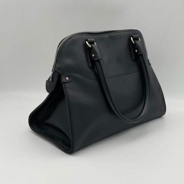 Darina Black Top Handle Bag in Calfskin, Silver hardware - Image 4