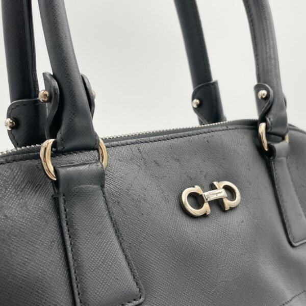 Darina Black Top Handle Bag in Calfskin, Silver hardware - Image 6