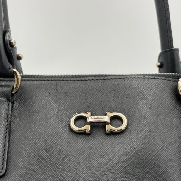 Darina Black Top Handle Bag in Calfskin, Silver hardware - Image 7