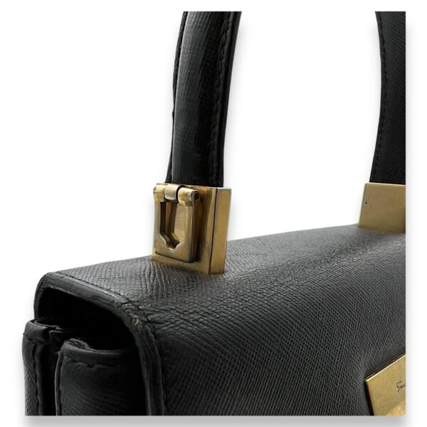 Gancini Top Handle Bag Black in Calfskin, Gold hardware - Image 7