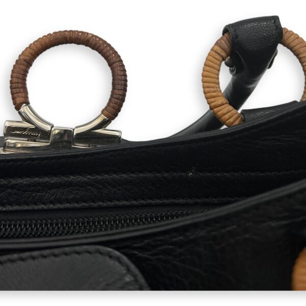 Gancini Top Handle Bag Black in Calfskin, Silver hardware - Image 10
