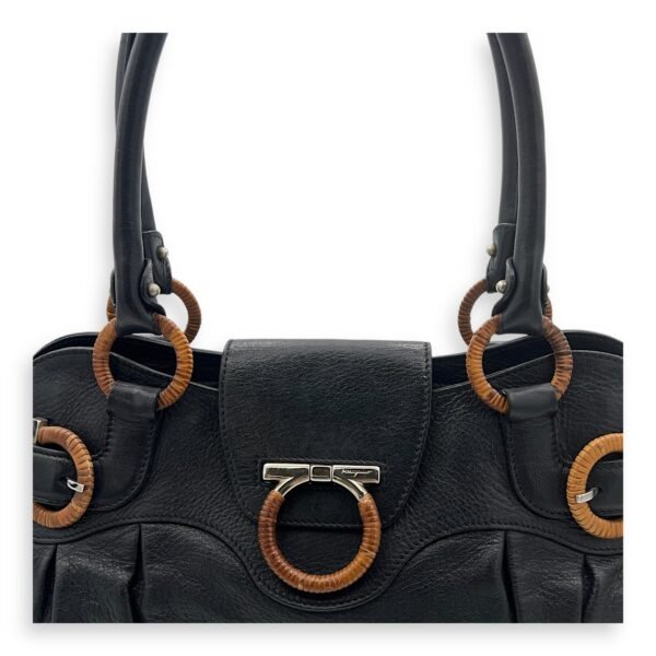 Gancini Top Handle Bag Black in Calfskin, Silver hardware - Image 11