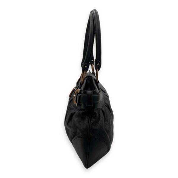 Gancini Top Handle Bag Black in Calfskin, Silver hardware - Image 3