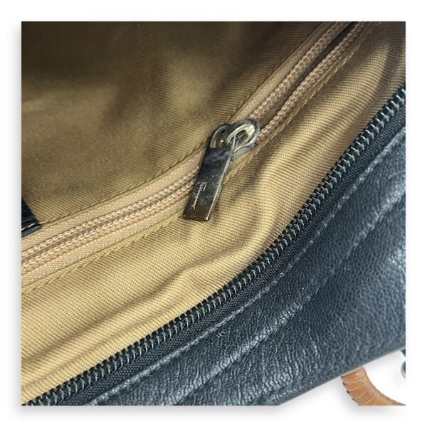 Gancini Top Handle Bag Black in Calfskin, Silver hardware - Image 7