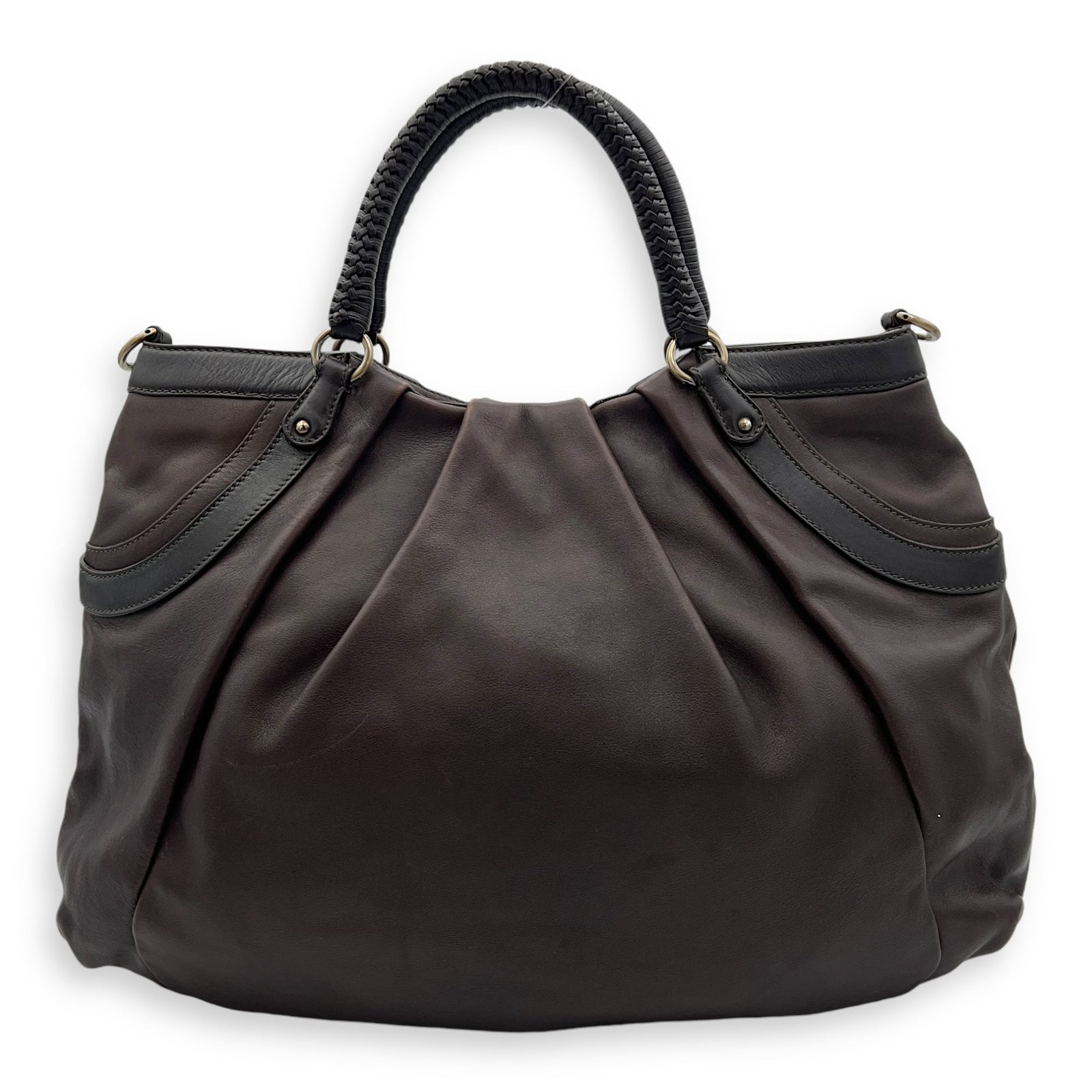 Gancini Top Handle Bag Brown in Calfskin, Antique Brass hardware - Image 2