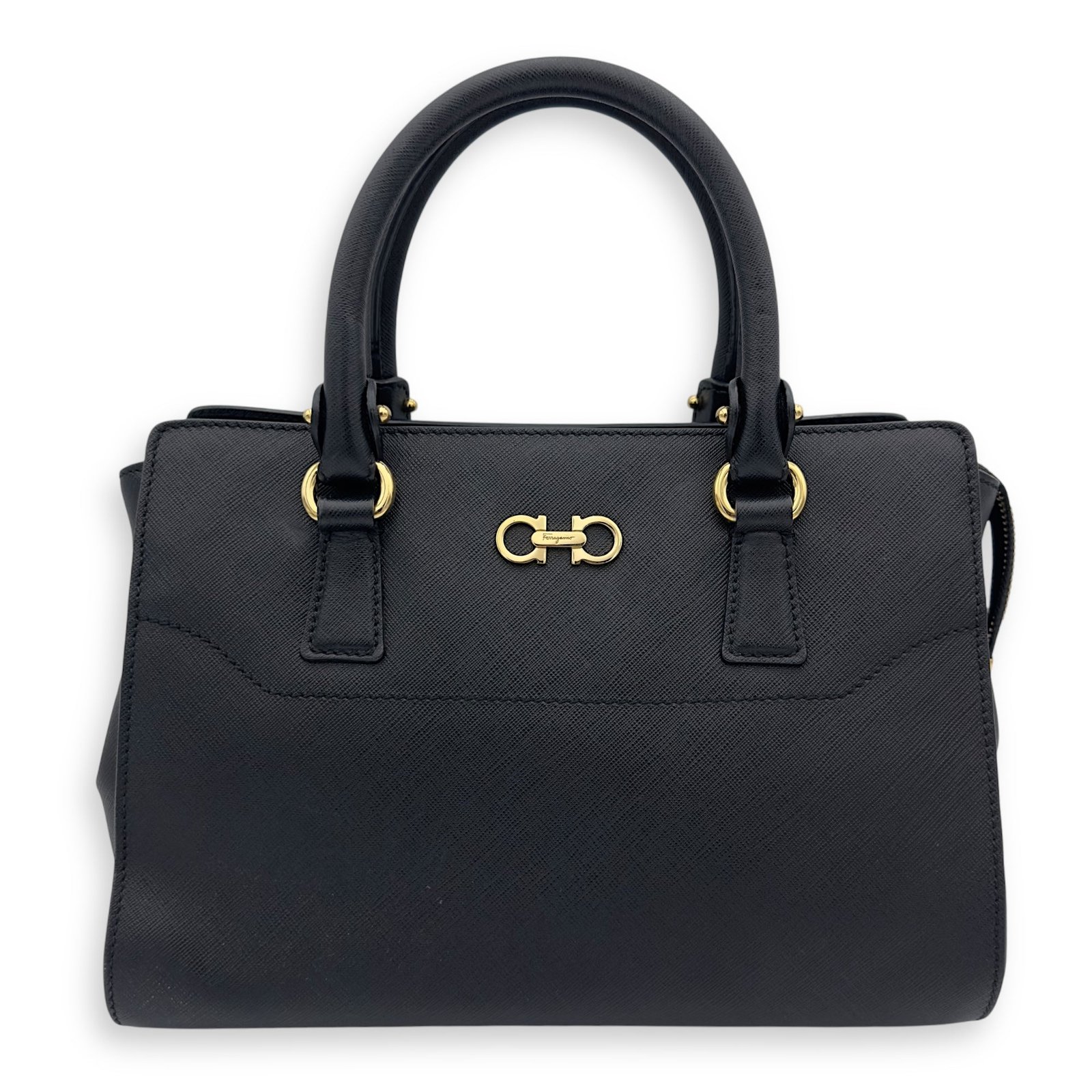 Gancini Top handle bag in Saffiano leather, Gold Hardware