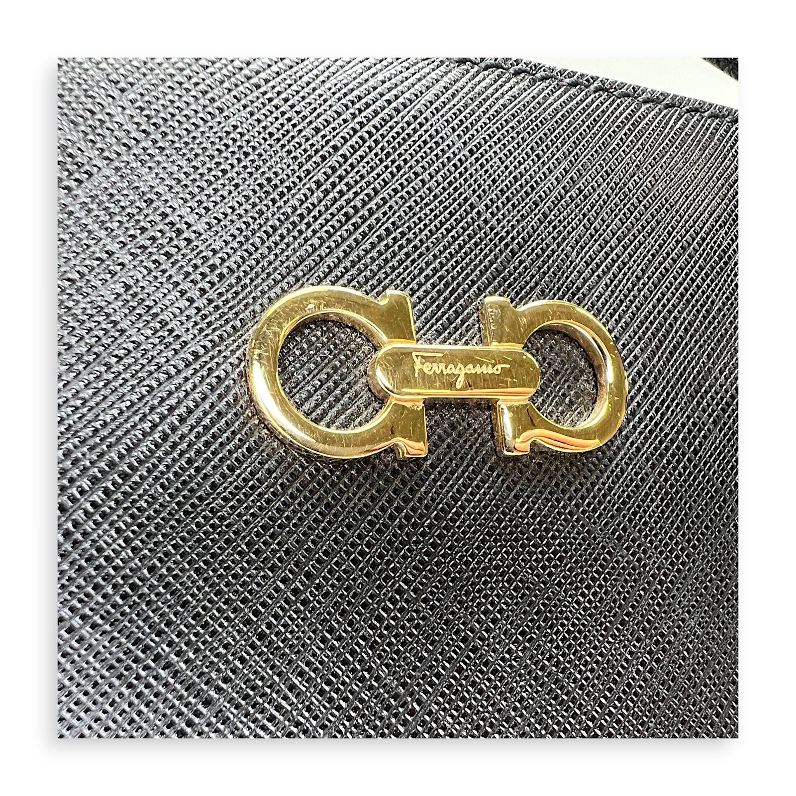 Gancini Top handle bag in Saffiano leather, Gold Hardware - Image 7