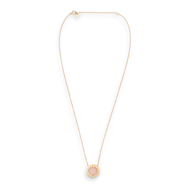 Diamond and Pinic Opal Circle Pendant 46 Diamonds Necklace in Rose Gold
