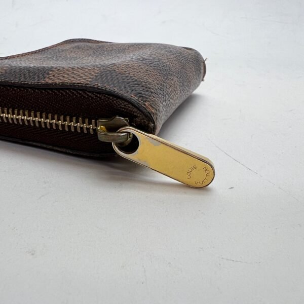 Damier Ebene Zip Brown Wallet in Coated Canvas, Gold hardware - Image 7