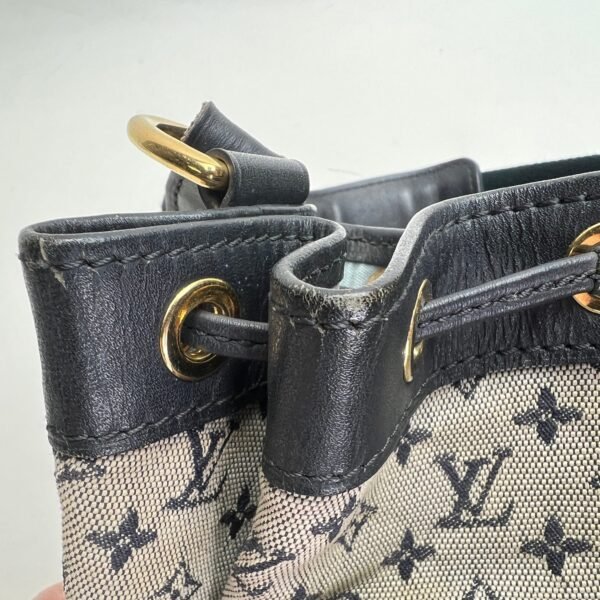 Lin Noelie Monogram Mini Navy Bucket Bag in Canvas, Gold hardware - Image 10