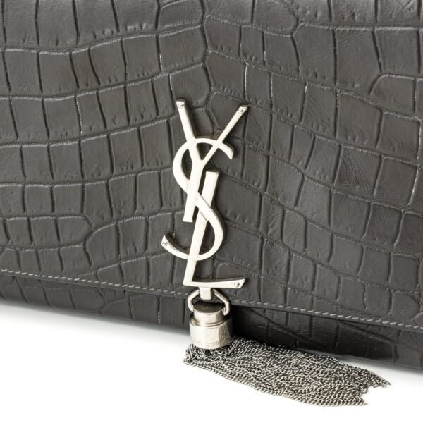 Kate Medium Black Shoulder Bag in Crocodile Embossed Calfskin, Silver hardware - Image 4