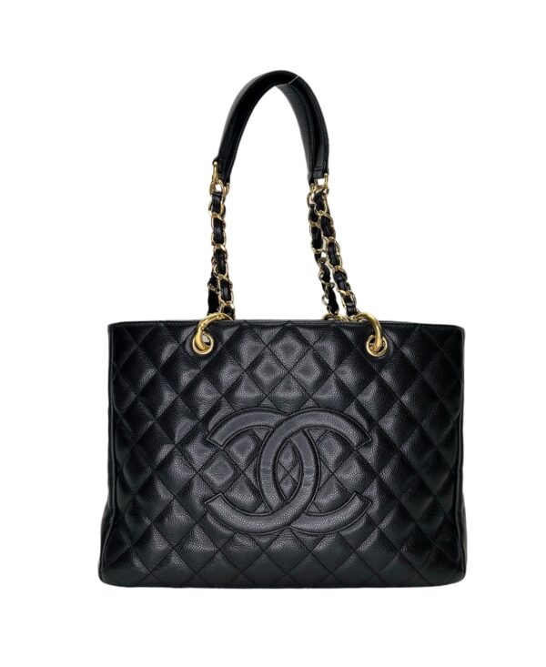 GST Black Tote Bag in Caviar Leather, Gold hardware