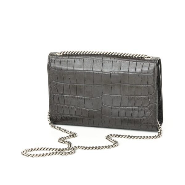 Kate Medium Black Shoulder Bag in Crocodile Embossed Calfskin, Silver hardware - Image 2