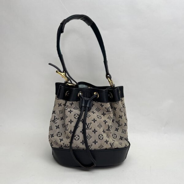 Lin Noelie Monogram Mini Navy Bucket Bag in Canvas, Gold hardware - Image 2