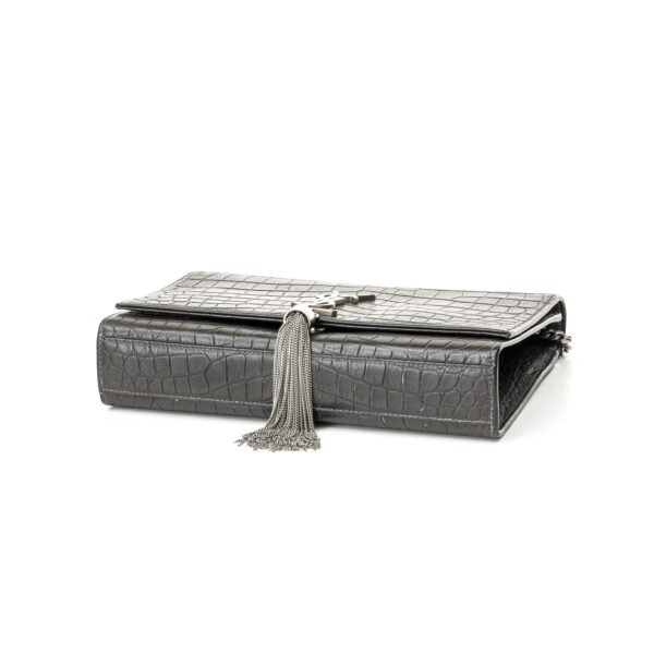 Kate Medium Black Shoulder Bag in Crocodile Embossed Calfskin, Silver hardware - Image 3