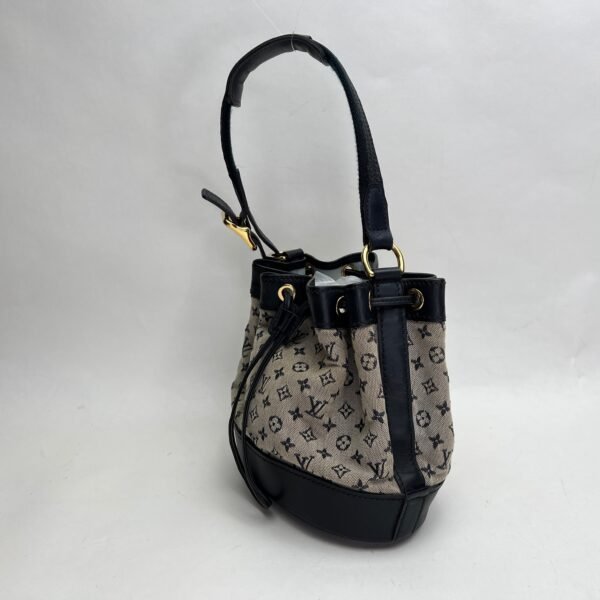 Lin Noelie Monogram Mini Navy Bucket Bag in Canvas, Gold hardware - Image 4