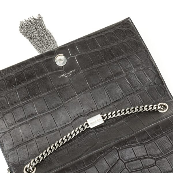 Kate Medium Black Shoulder Bag in Crocodile Embossed Calfskin, Silver hardware - Image 6