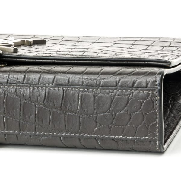 Kate Medium Black Shoulder Bag in Crocodile Embossed Calfskin, Silver hardware - Image 5
