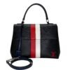 Stripe Cluny MM Black Top Handle Bag in Epi Leather, Silver hardware