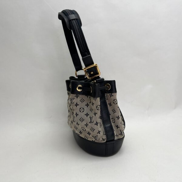 Lin Noelie Monogram Mini Navy Bucket Bag in Canvas, Gold hardware - Image 3
