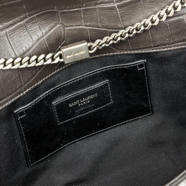 Kate Medium Black Shoulder Bag in Crocodile Embossed Calfskin, Silver hardware - Image 7